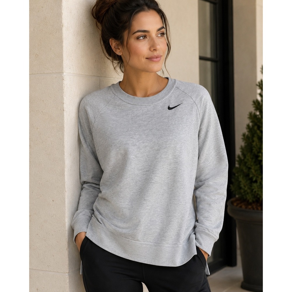 Nike Dri-FIT Sweatshirt Women's‎ Small Gray Crewneck High Low Side Slit Pullover